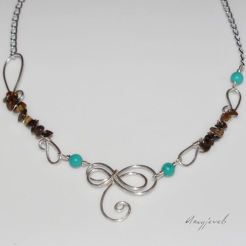 Collier "darling"-oeil de tigre et turquoise