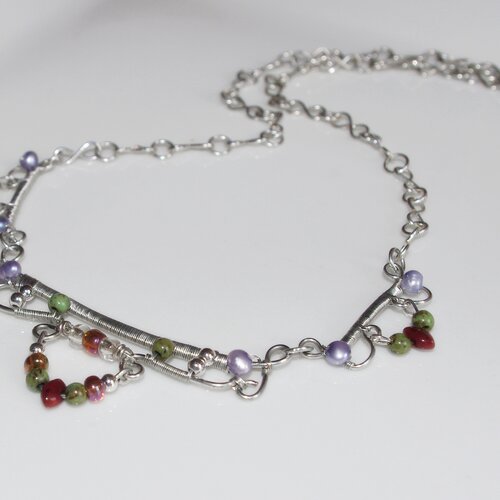 Collier court "misty" plaqué argent petites perles