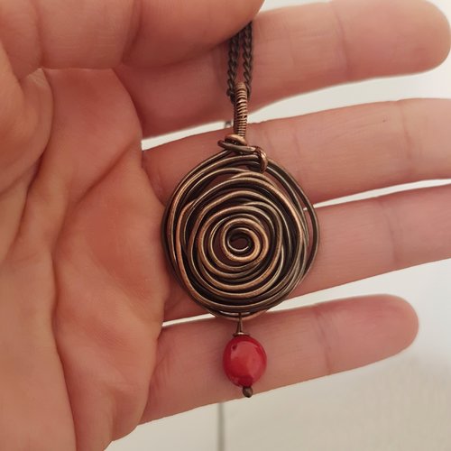 Collier en cuivre fleur et corail, bijoux en cuivre