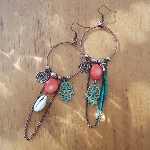Boucles d'oreilles créoles hamsa bohème