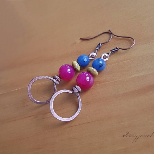Boucles d'oreille en cuivre et perles de jade