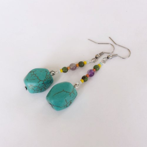 Boucles d'oreilles turquoise et perles de verre