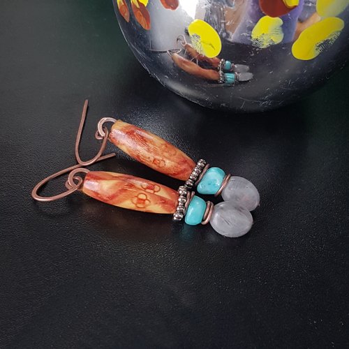Boucles d'oreilles fait main en cuivre uniques avec labradorite