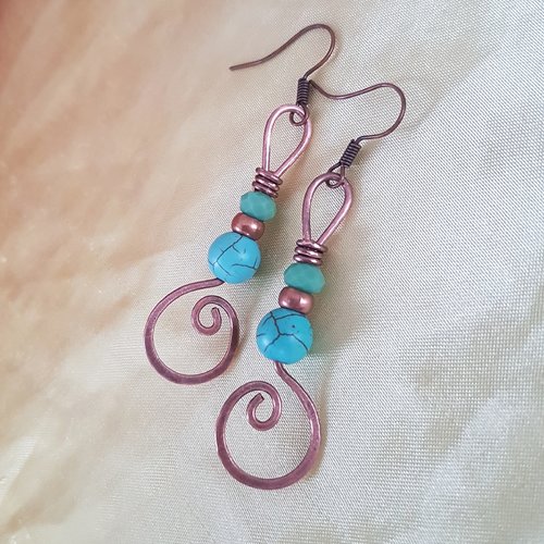 Boucles d'oreille en cuivre et turquoise