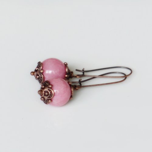 Boucles d'oreilles cuivre et perles de verre rose