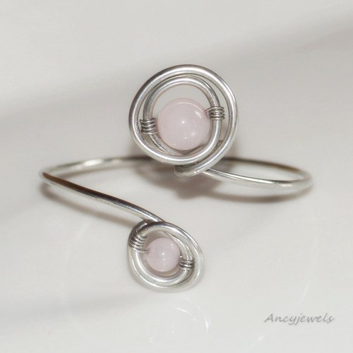 Bracelet aluminium avec quartz rose, bracelet simple ligne