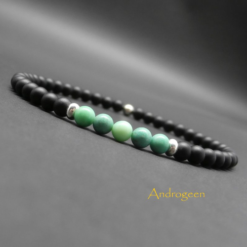Bracelet homme, minimaliste, pierres gemmes, opale verte, onyx mat, perles en argent sterling ø 4 mm r942