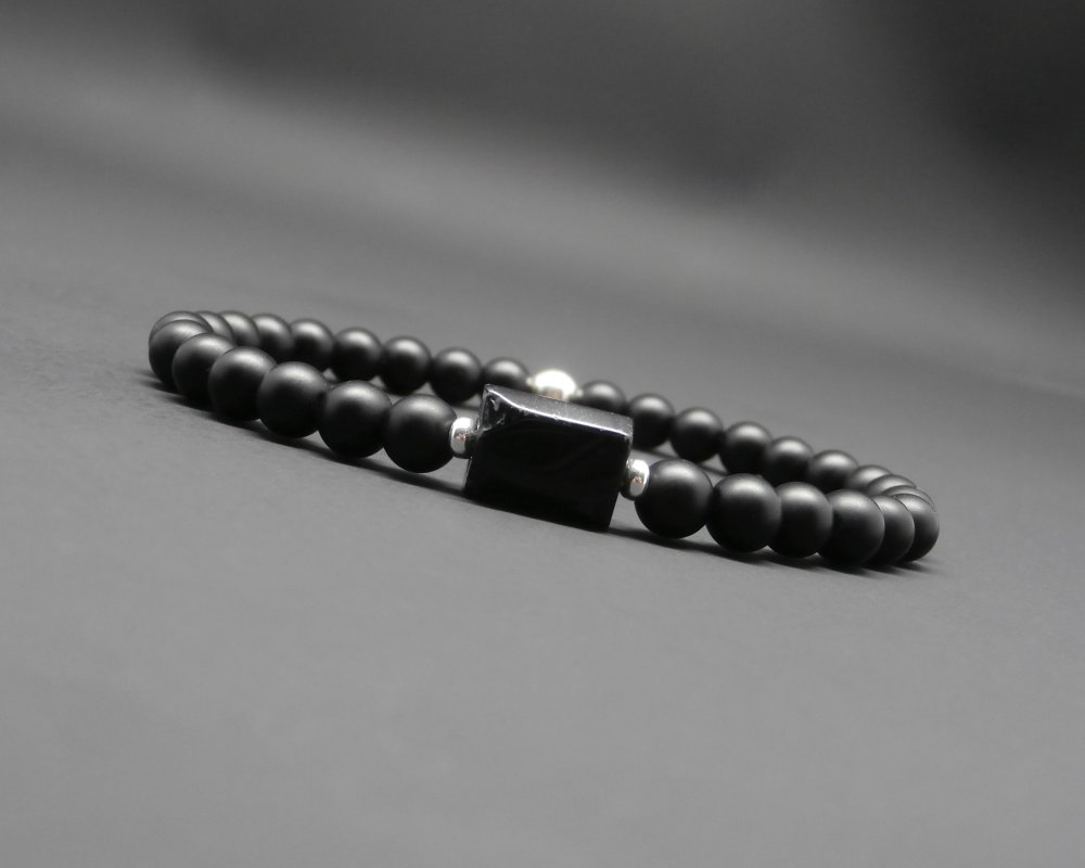 Bracelet perle homme bois d'ébène noir personnalisé