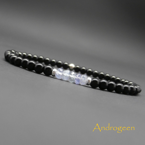 Bracelet fin minimaliste, stretch, pierres naturelles, rondelles facettées en tanzanite, onyx, perles en argent sterling ø 4 mm r864