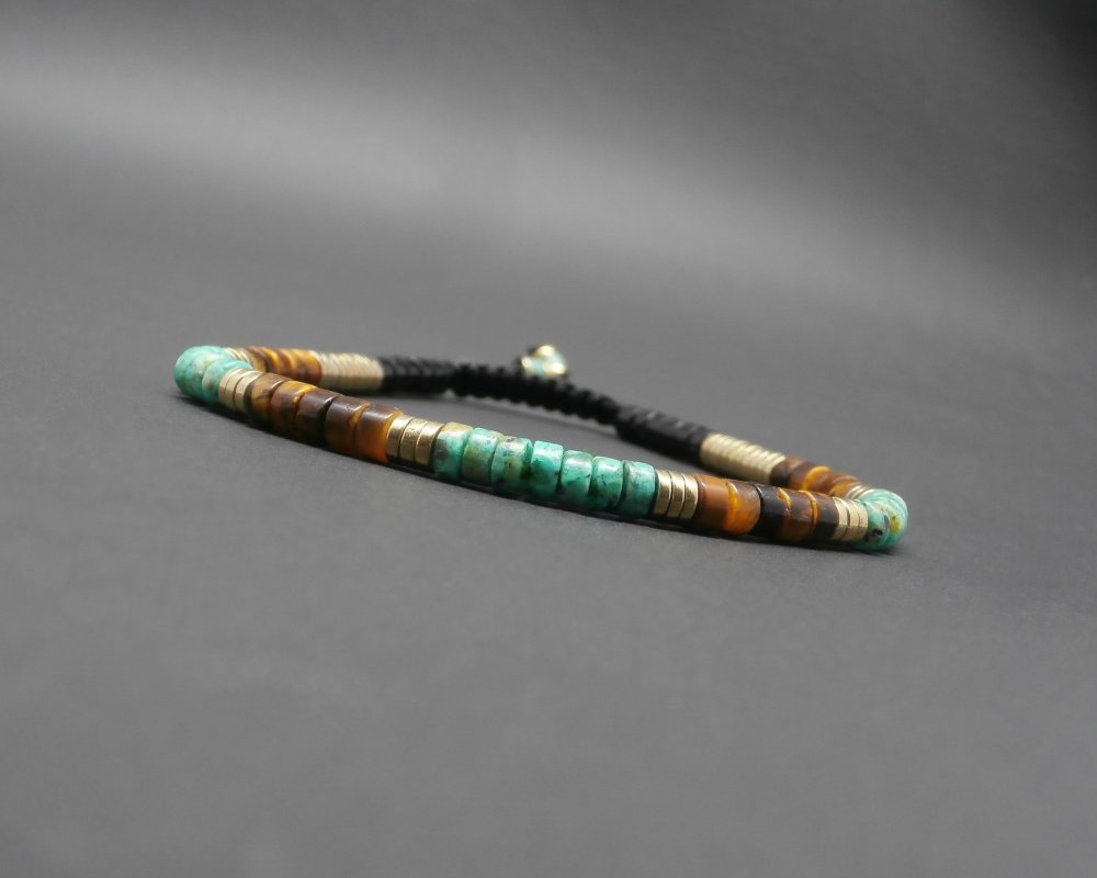 Bracelet en cuir tressé et pierres naturelles d'Agate vertes 13 -   France