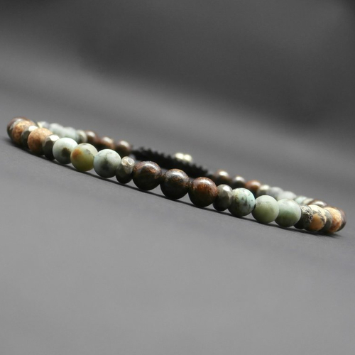 Bracelet fin homme, tressé, pierres gemmes, bronzite, turquoise africaine mate, jaspe paysage, rondelles facettées en pyrite ø4 mm r331