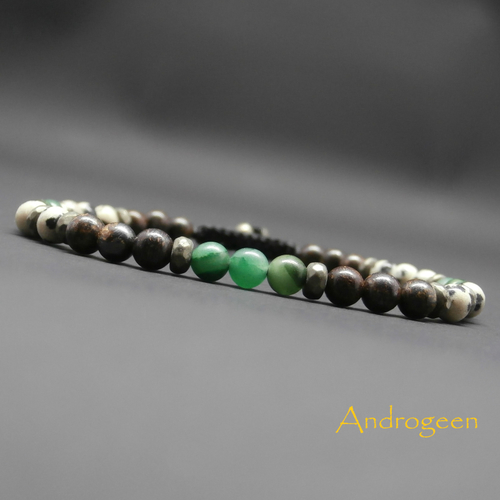 Bracelet fin homme tressé, pierres gemmes, jade africain, bronzite, jaspe dalmatien, rondelles facettées en pyrite ø4 mm r330