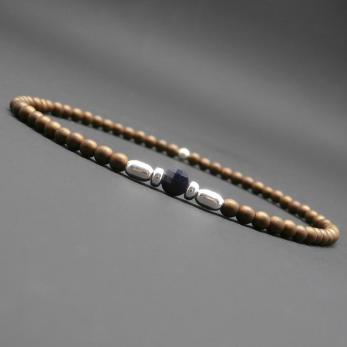 Bracelet ultra fin, minimaliste, mini médaillon facetté en saphir, gemmes, hématite cuivrée mate, argent sterling ø3 mm r333