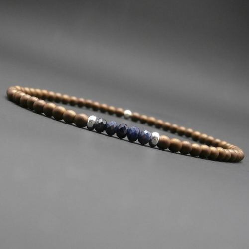 Bracelet ultra fin homme, minimaliste, saphir bleu naturel, gemmes, hématite cuivrée mate, perles en argent sterling ø3 mm r332