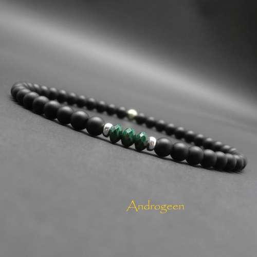 Bracelet homme, pierres gemmes, heishi en oeil de tigre, larvikite, oeil de faucon, hématite dorée, onyx mat ø4 mm r378