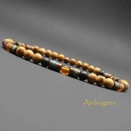 Bracelet heishi homme, pierres gemmes, jaspe kambala, aventurine verte, hématite cuivrée ø4 mm r220