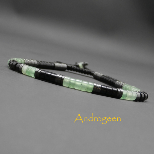 Bracelet homme, bracelet heishi, pierres gemmes, aventurine verte, agate noire et hématite ø4 mm r412