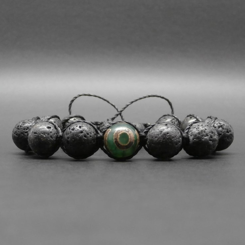 Bracelet homme, tressé shambala, pierres gemmes, perle dzi, agate verte naturelle du tibet, pierre de lave ø 10 mm r803