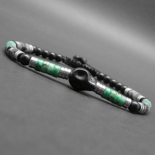 Bracelet Fin Homme Heishi En Pierres Naturelles (œil De Tigre, Larvikite, Onyx) Et Argent Sterling - Neuf Avec étiquettes
