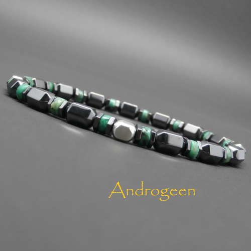 Bracelet fin homme, stretch, pierres gemmes, hématite, heishi de turquoise africaine, cube en argent sterling ø4/5 mm r270