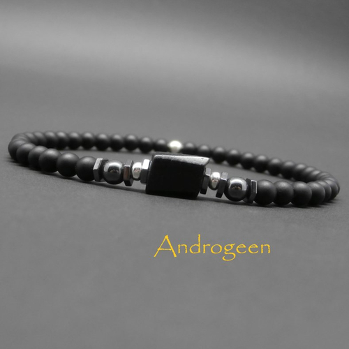Bracelet fin homme stretch, minimaliste, rectangle en hyperstène, onyx noir mat, hématite, perles en argent sterling ø4 mm r806