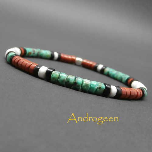 Bracelet fin heishi, pierres naturelles, turquoise africaine, howlite blanche, jaspe rouge, agate noire, cube en argent sterling ø4 mm r235