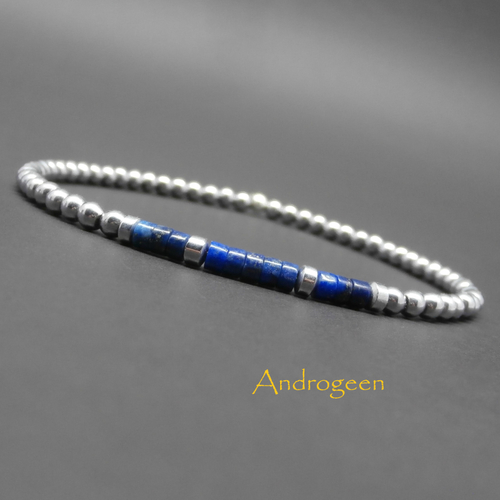 Bracelet ultra fin, minimaliste, pierres gemmes, heishi de lapis lazuli naturel, hématite argentée, argent sterling ø3 mm r161