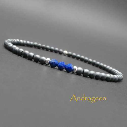 Bracelet ultra fin, minimaliste, pierres gemmes, hématite mate, lapis lazuli naturel facetté, perles en argent sterling ø3 mm r160