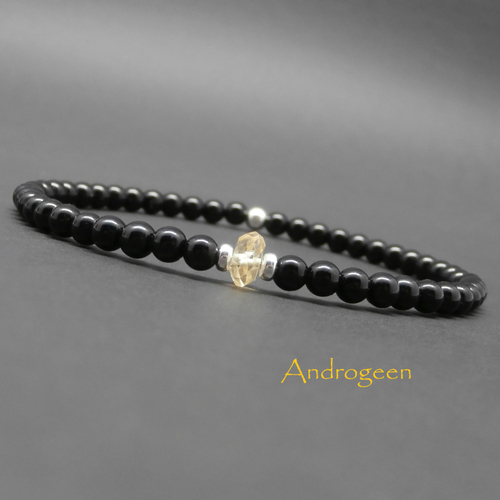 Bracelet fin homme, minimaliste, citrine facettée, pierres naturelles, onyx, perles en argent sterling ø4 mm r336