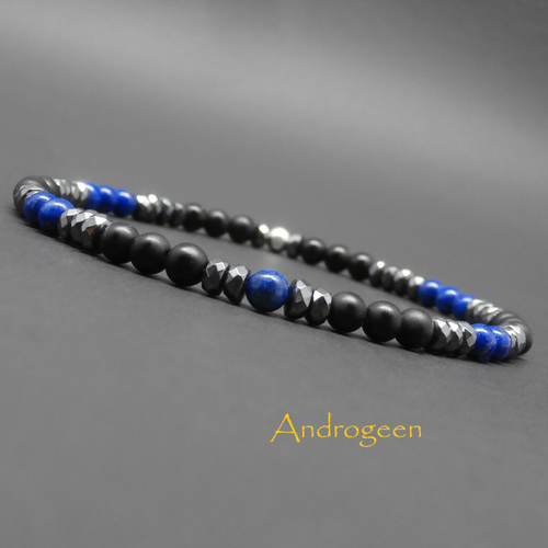 Bracelet fin minimaliste, pierres gemmes, lapis lazuli naturel, rondelles facettées en hématite, onyx mat, argent sterling ø4 mm r164