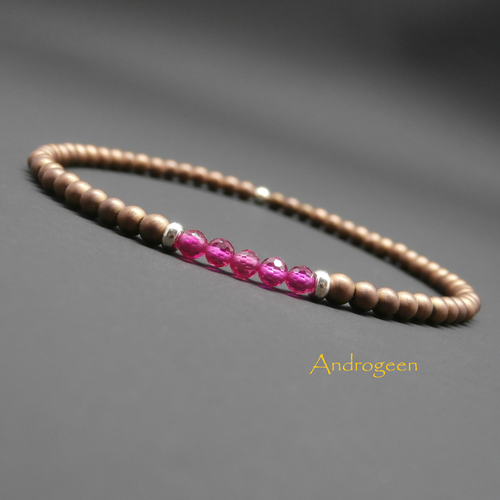 Bracelet ultra fin, minimaliste, rubis corindon, hématite cuivrée mate et perles en argent sterling ø3 mm r152