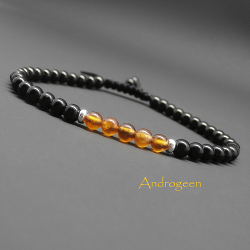 Bracelet homme ajustable, minimaliste, pierres gemmes, héssonite, agate noire, argent sterling ø4 mm r140