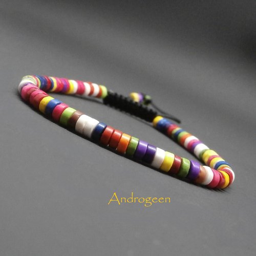 Bracelet heishi, bracelet ajustable en pierres naturelles, howlite multicolore ø 4 mm r33