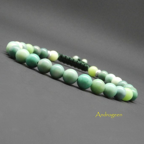 Bracelet homme femme, pierres gemmes, opale verte, argent sterling ø6mm r54