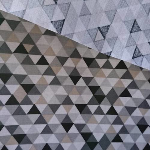 Tissu coton enduit oeko tex motif géométrique trimix noir-gris-beige-blanc / coupon env. 50x75 cm