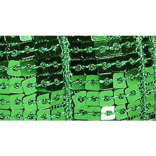 Morceau de 68.50 cm 2nd choix : galon paillettes sequins carrés 11 rangs 40 mm - vert sapin n°15 