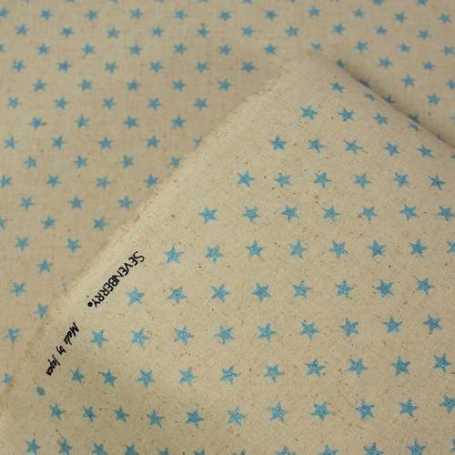 Tissu japonais sevenberry 80 % coton 20% lin - naturel à étoiles glitter bleues / 10 cm