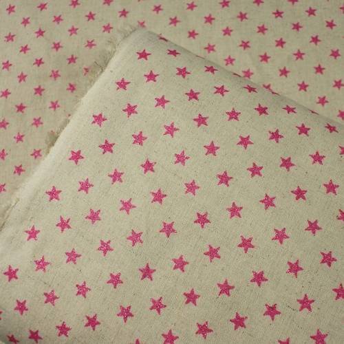 Tissu japonais sevenberry 80 % coton 20% lin - naturel à étoiles glitter roses / 10 cm