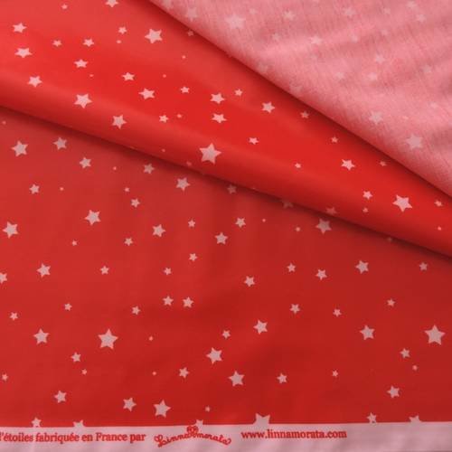 Tissu linna morata® enduit popeline rouge imprimée poussières d'étoiles blanches / coupon 50x75 cm 