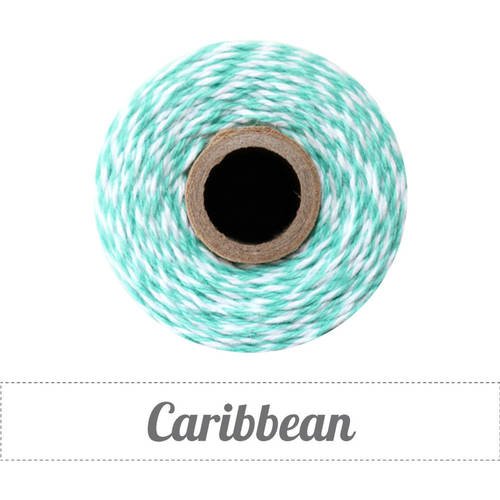Morceau de 30m : ficelle baker's twine caribbean - rayé blanc/vert caraïbe