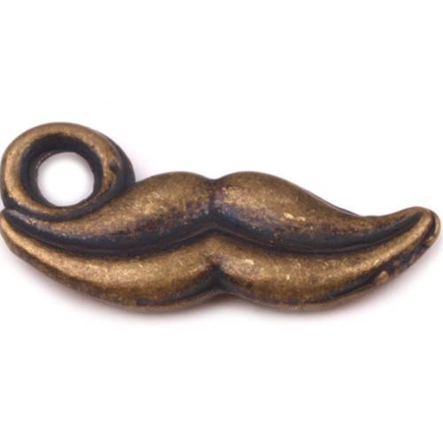 Lot de 10 breloques moustache-bouche en métal coloris bronze / 5x14mm 