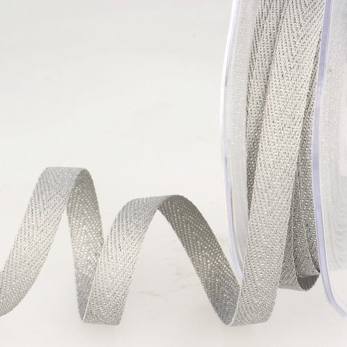 Ruban sangle sergé polyester chevron métallisé largeur 9 mm - 02 argent / 1 m 