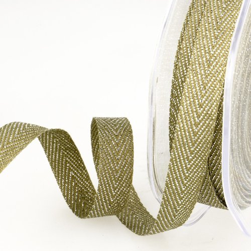 Ruban sangle sergé polyester chevron métallisé largeur 9 mm - 53 vert / 1 m 