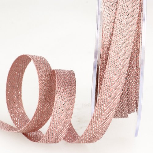 Ruban sangle sergé polyester chevron métallisé largeur 9 mm - 74 rose / 1 m 
