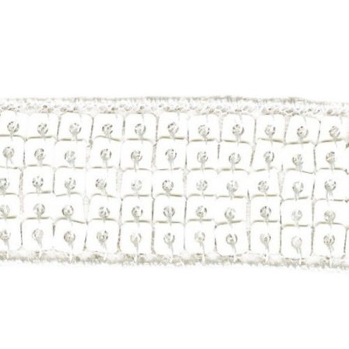Galon paillettes sequins carrés 2 rangs 10 mm - 01 blanc / 1 m