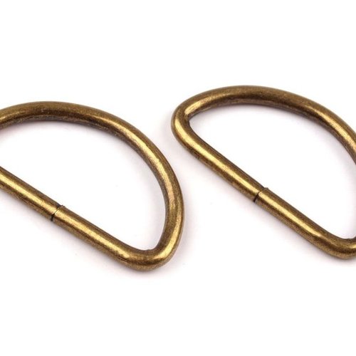 Lot 2 anneaux métal forme d (demi-lune) non soudé 32mm ø3mm pour sangle de 3cm / 3 bronze