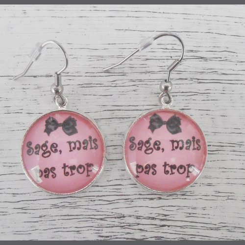 Boucles d'oreilles sage, cabochons en verre, crochets et support en acier inoxydable