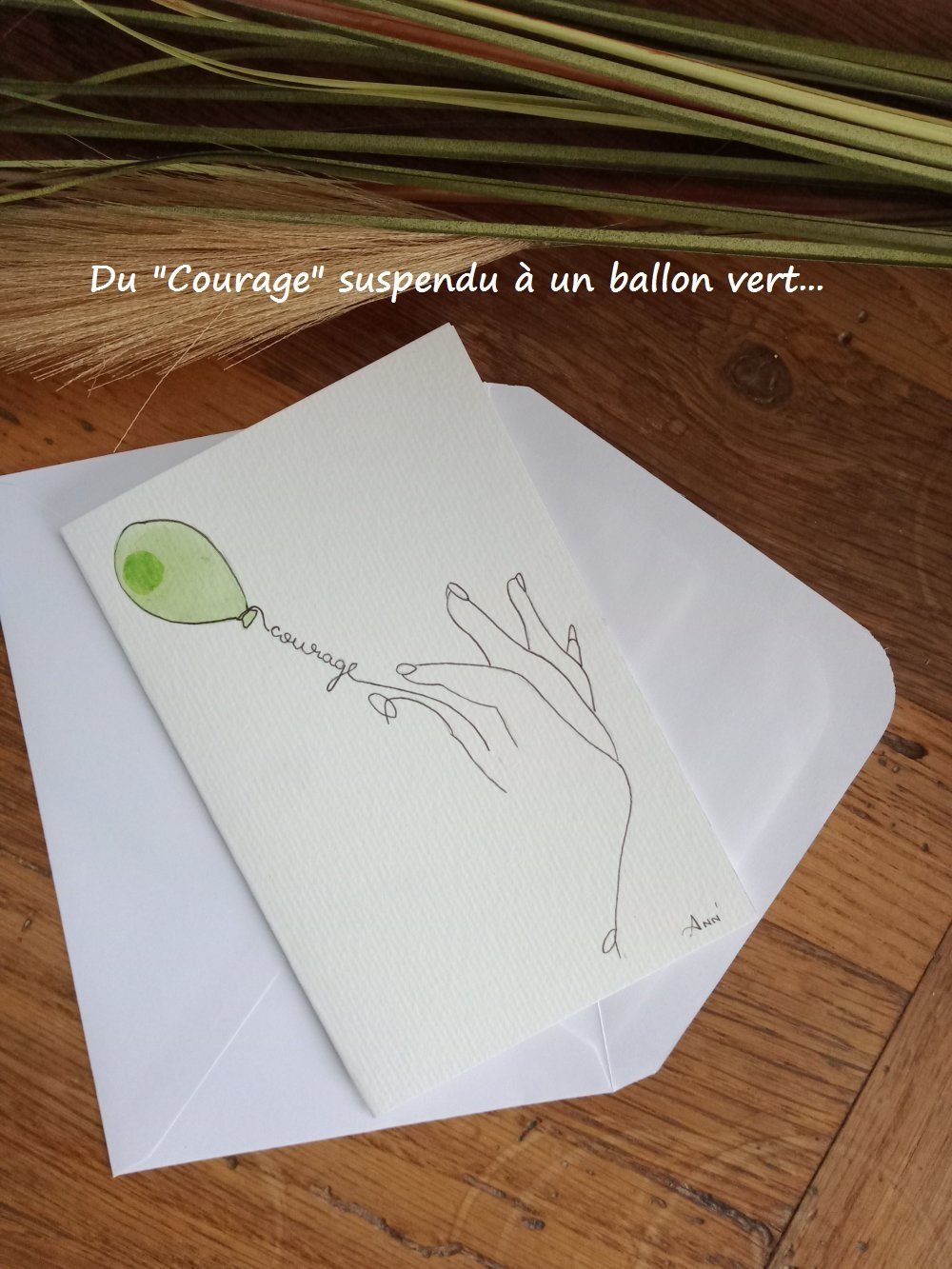 Carte Message Peint A La Main Ballon Vert Courage Un Grand Marche