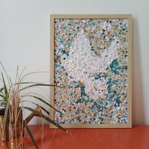 Tableau collage "colombe n° 1" cadre collage papier, cadre oiseau, tableau oiseau
