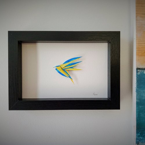Cadre  "petit oiseau rare n°7" collage papier, cadre oiseau, collage tableau, arts graphiques
